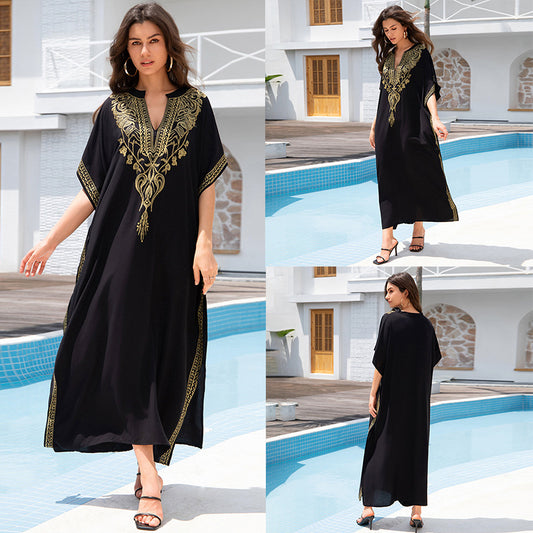 Robe de plage brodée en rayonne pour femme, vêtement de protection solaire. Robe de plage brodée en rayonne pour femme